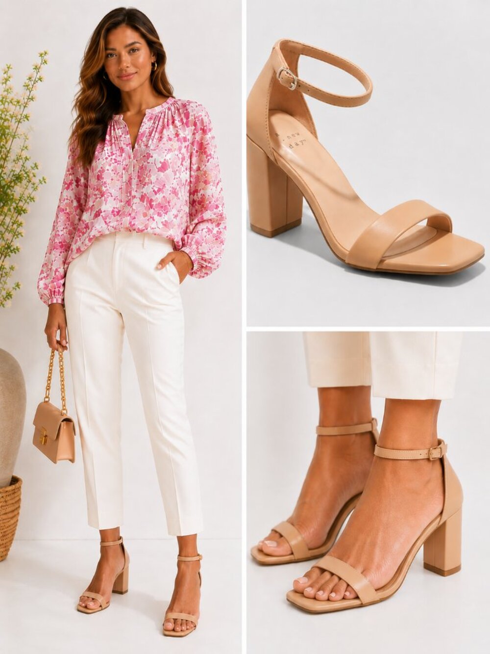 A New Day Ema High Block Heel Sandals Square Toe Taupe Women’s Size 9W NWT